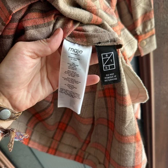 Maje Paris Plaid Shirt Dress – Pleated Wool-Blend Look – Size 36 - Picture 7 of 7